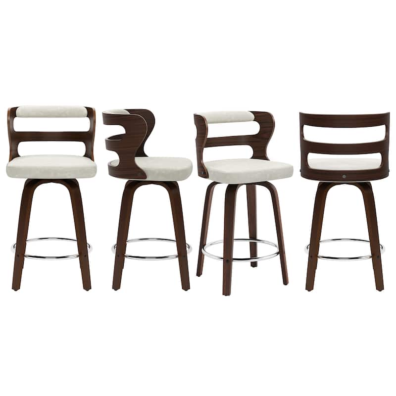 26"H Modern Walnut Swivel Counter Height Stool, Bar Stools with Back — free download